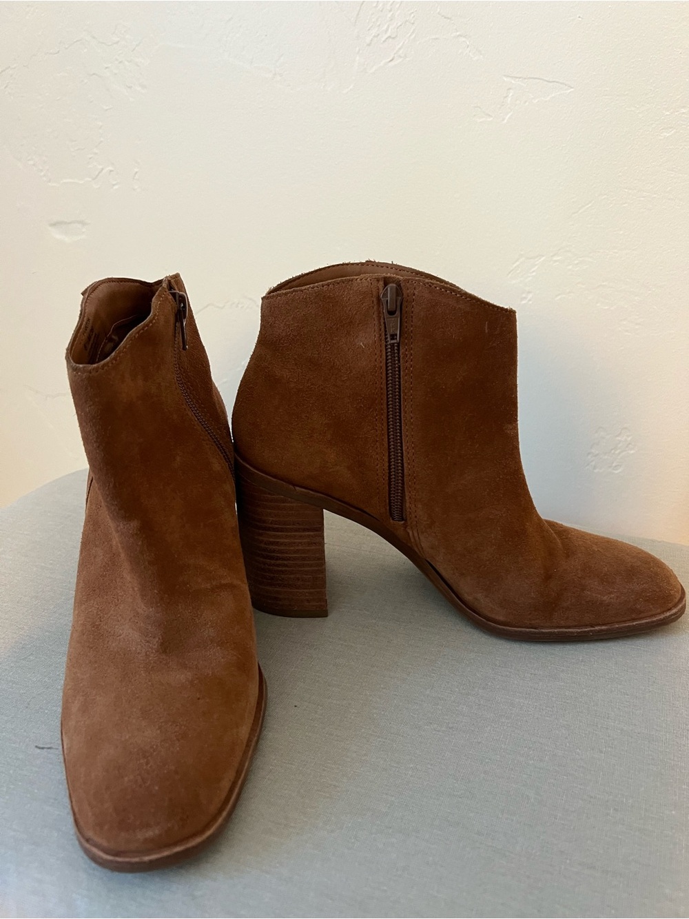 Lucky Brand Chestnut Suede Ankle Boot with Stacked Heel